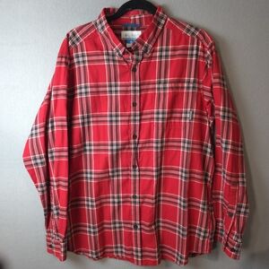 Columbia Classic Red Plaid Men's Button Down Shirt Large